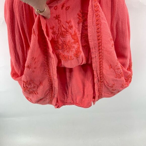 Hollister Mini Dress Floral Embroidered Button Stretch Elastic Waist coral small - Picture 6 of 15